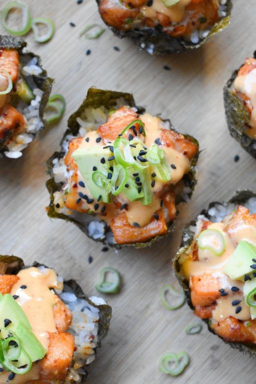 Avocado and Salmon Sushi Bites