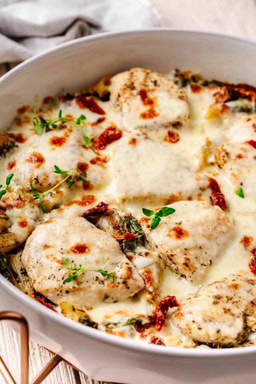 Baked Tuscan Chicken with Parmesan Crust