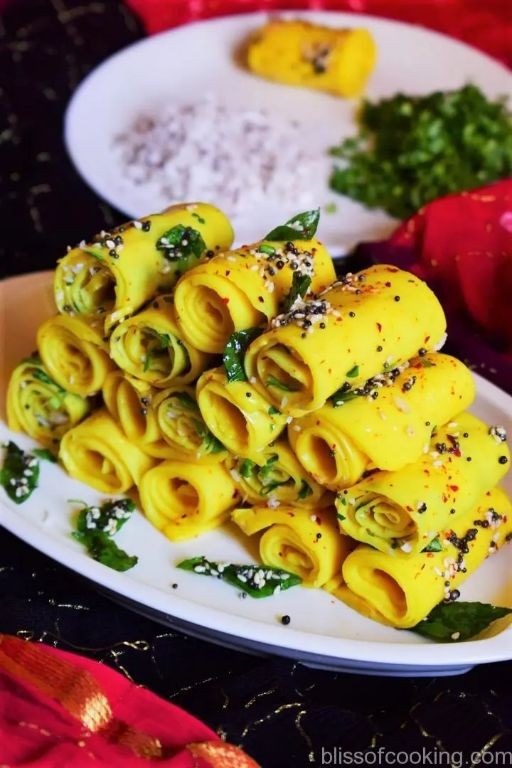 Besan Khandvi (Chickpea Flour Rolls with Coconut)