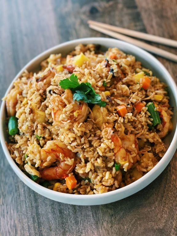 Curry Shrimp Fried Rice with Peas
