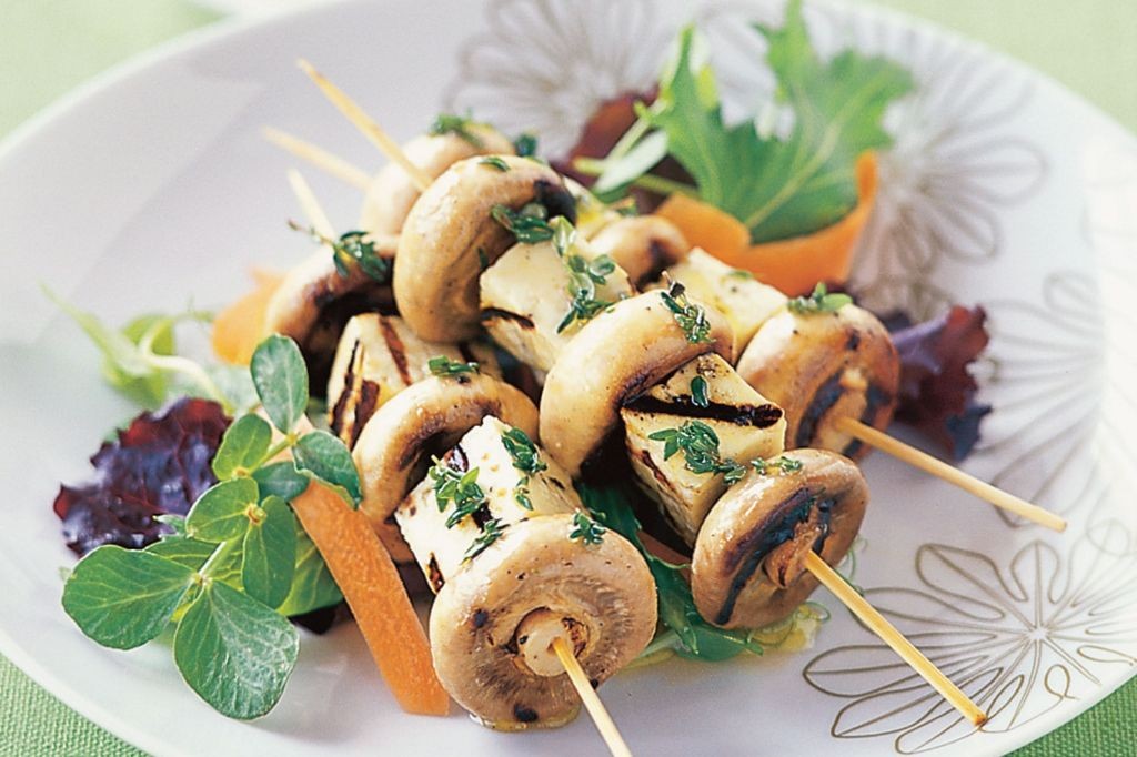 Halloumi and Mushroom Skewers