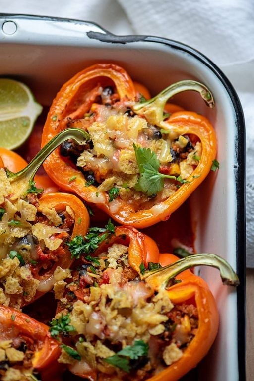 Mexican Stuffed Banana Peppers with Black Beans and Corn