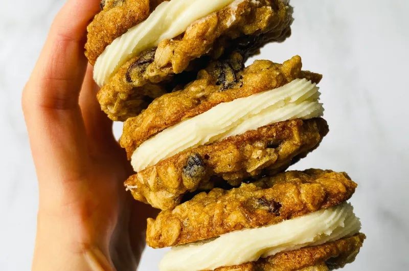Oatmeal Raisin Gobs with Vanilla Frosting