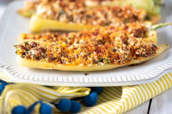 Stuffed Banana Peppers with Chorizo and Manchego Cheese