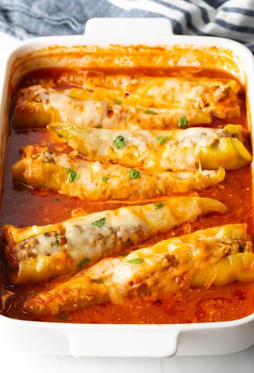 Stuffed Banana Peppers with Italian Sausage and Mozzarella