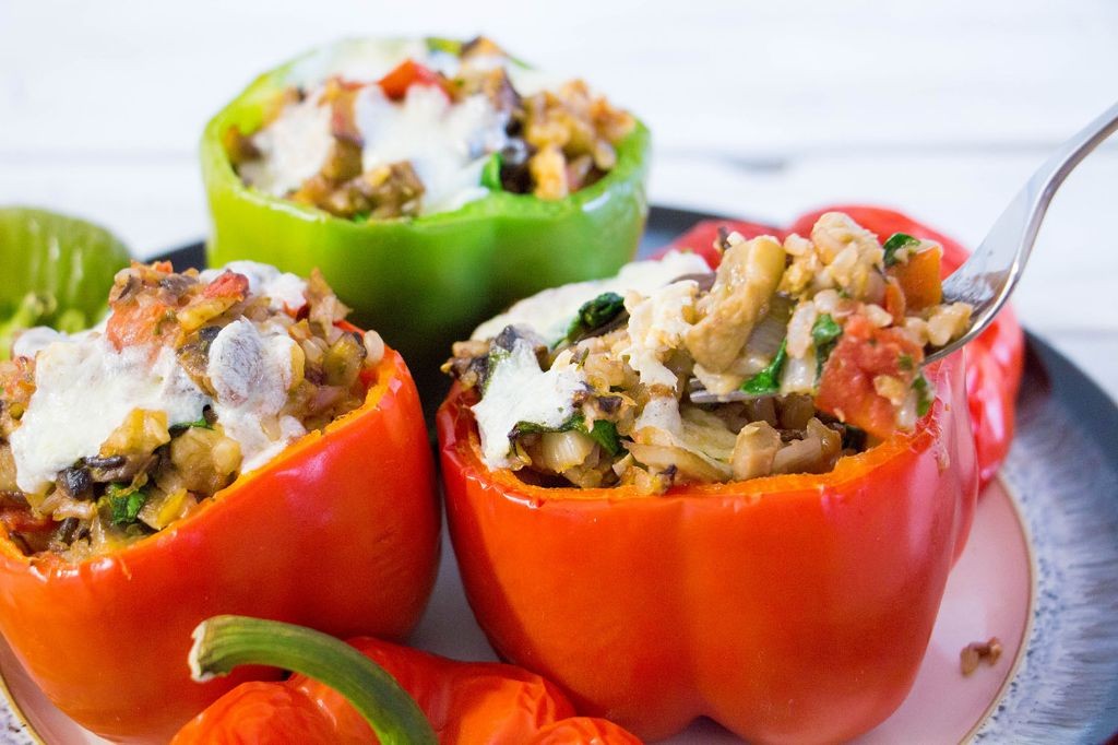 Stuffed Banana Peppers with Wild Rice and Mushrooms