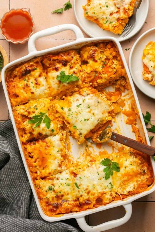 BBQ Chicken Lasagna with Cottage Cheese and Corn