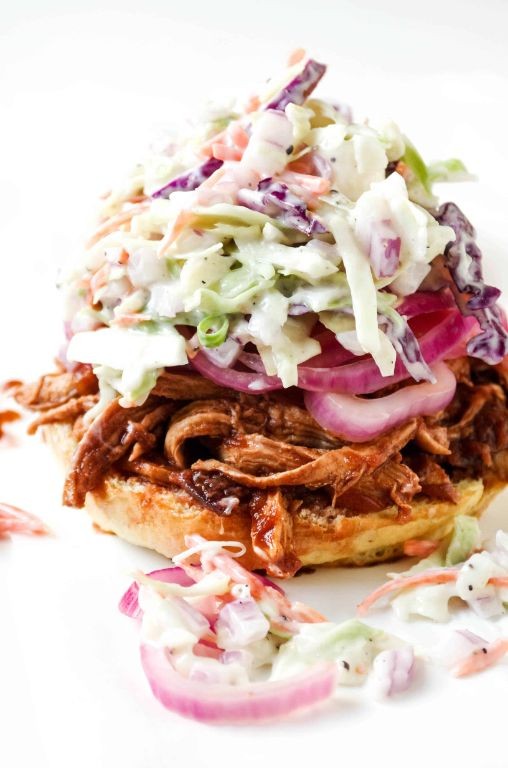 BBQ Shredded Chicken Sandwich with Pickled Red Onions