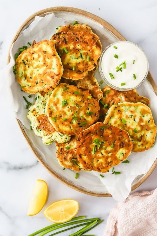 Baby Zucchini Fritters with Yogurt Dip