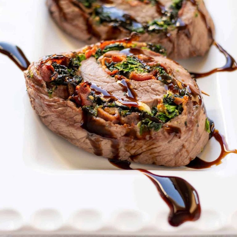 Bacon-Wrapped Flank Steak Pinwheels with BBQ Glaze