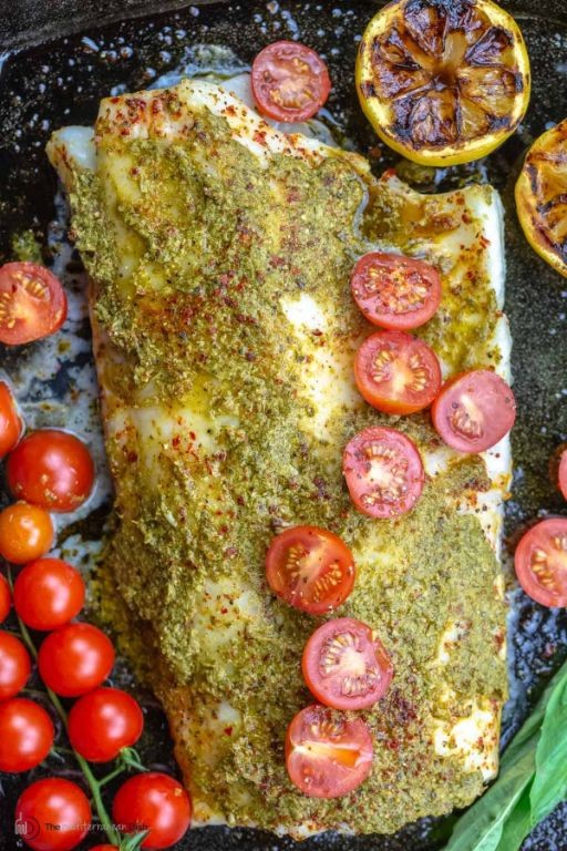 Baked Chilean Sea Bass with Pesto Crust