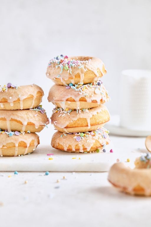 Baked Vanilla Bean Donuts with Sprinkles