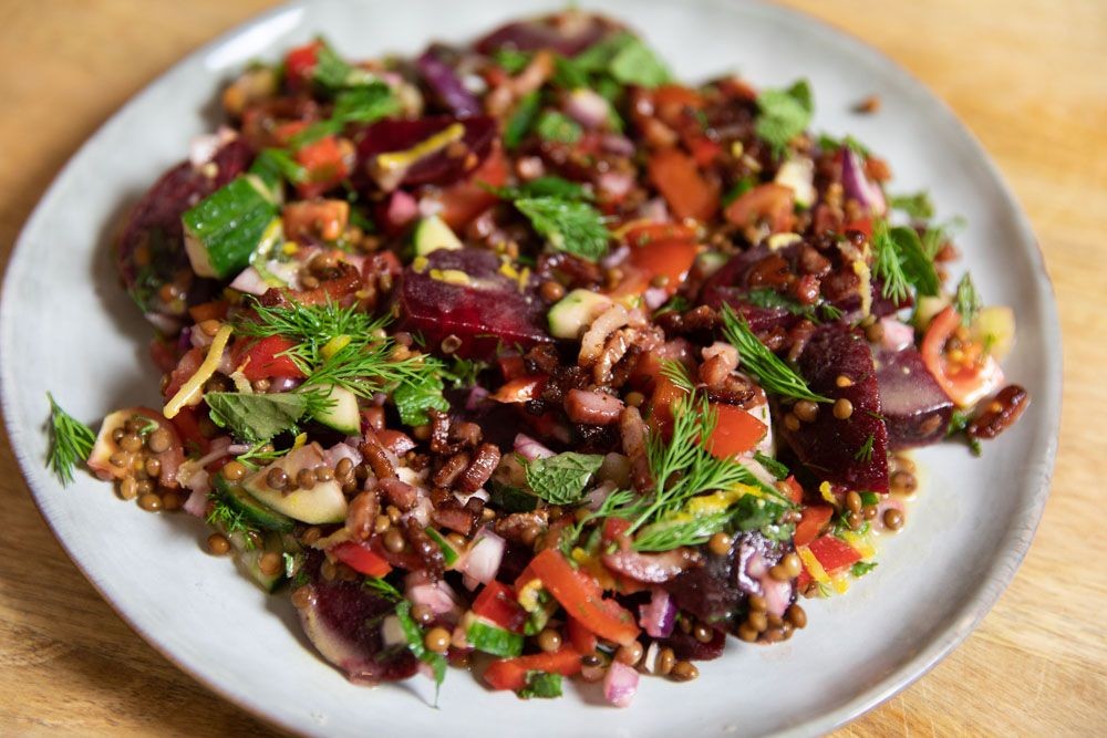 Beet and Lentil Salad with Mustard Dressing