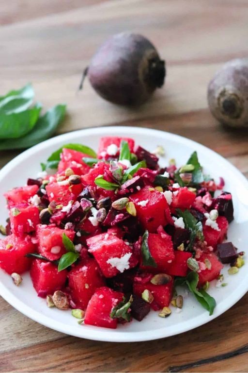 Beet and Watermelon Salad with Feta and Basil