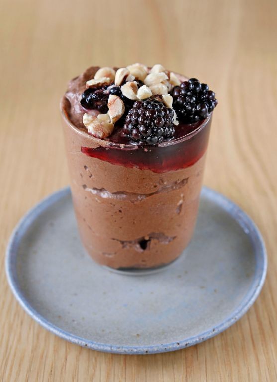 Blackberry Crown Mousse with Dark Chocolate Shavings