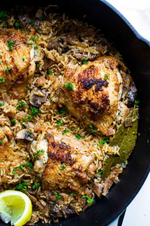 Blackened Chicken Thighs with Garlic Herb Rice