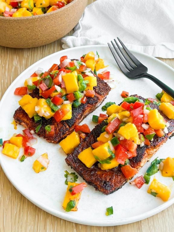 Blackened Crispy Salmon with Mango Salsa
