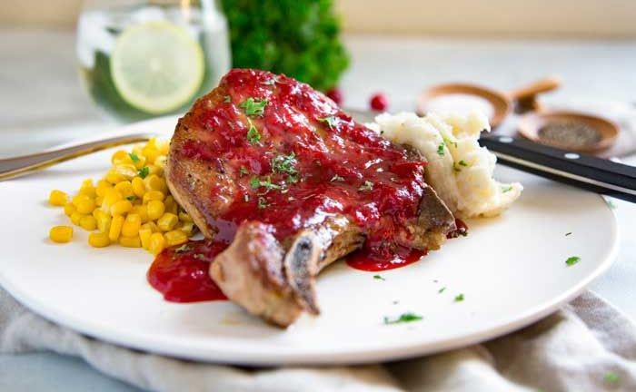 Bone-In Pork Chops with Cranberry Orange Glaze