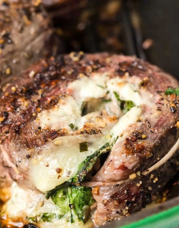 Boursin Cheese and Spinach Flank Steak Pinwheels