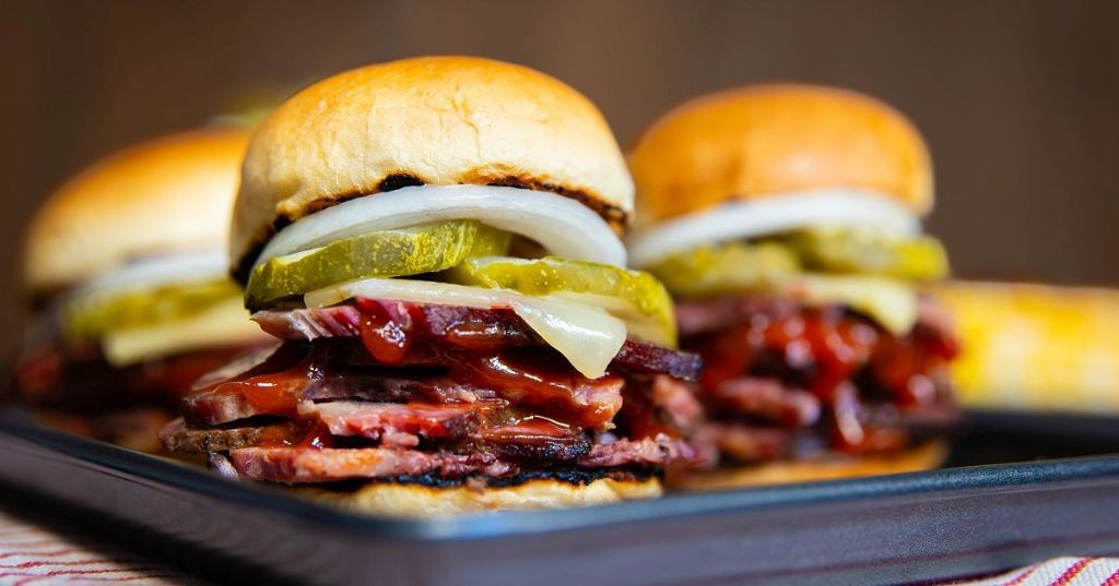 Brisket Sliders with Pickles and BBQ Sauce