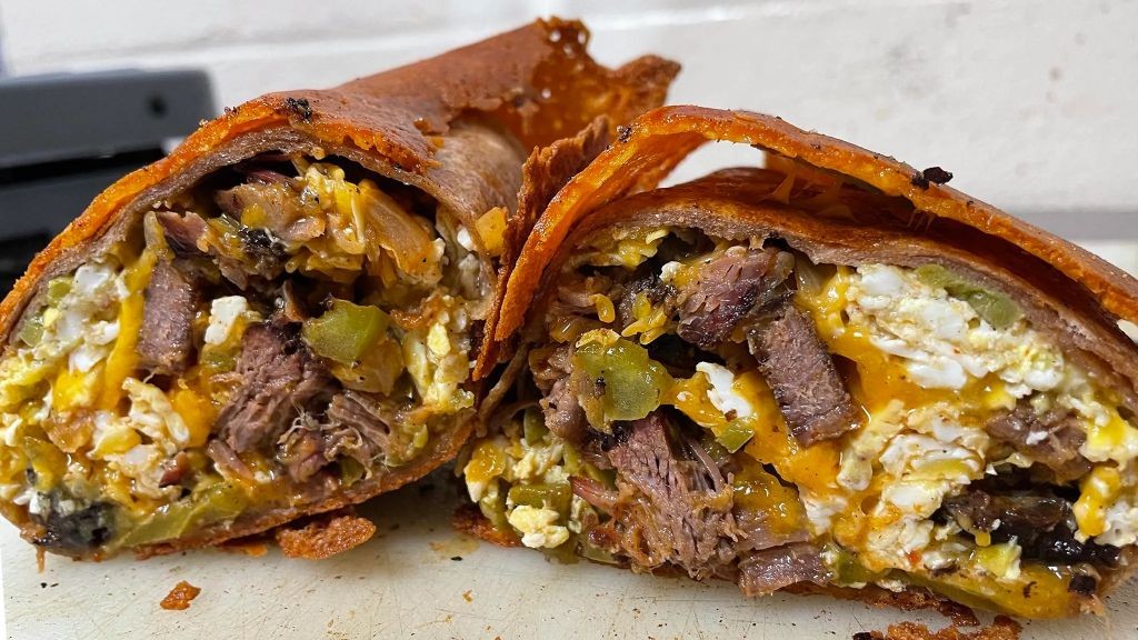 Brisket and Potato Breakfast Burritos