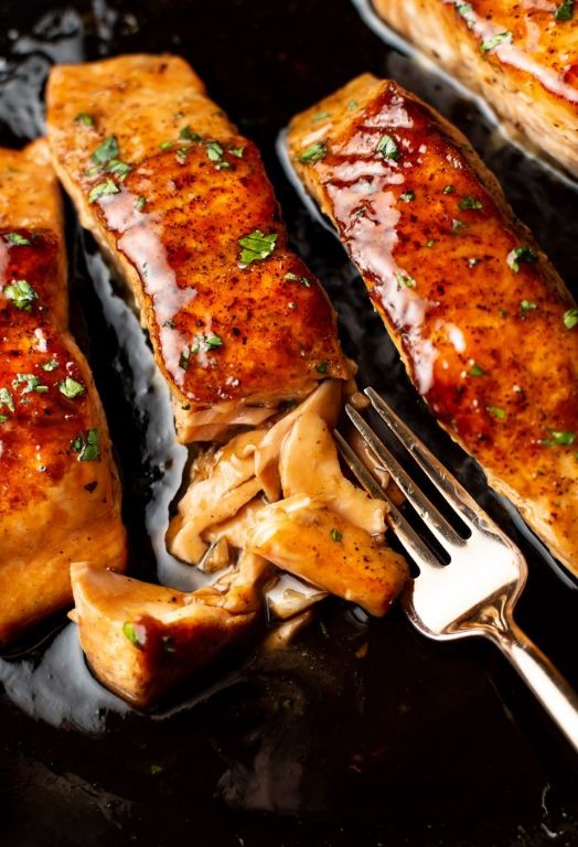 Brown Sugar Glazed Salmon in a Pan