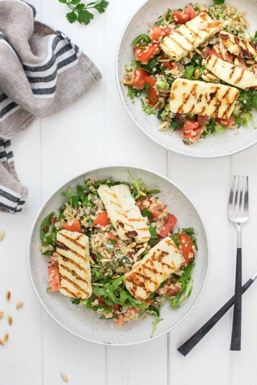 Bulgar Salad with Grilled Halloumi and Mint