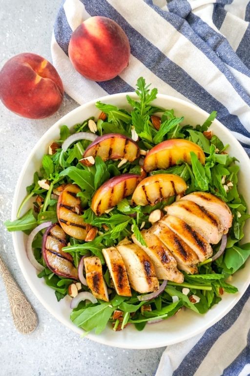 Bulgar Salad with Grilled Peaches and Arugula
