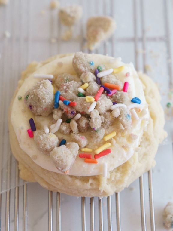 Cake Crumb Cookies with White Chocolate Chips