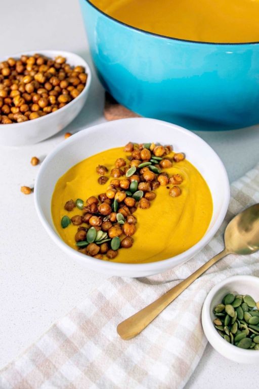 Carrot and Chickpea Soup with Toasted Seeds