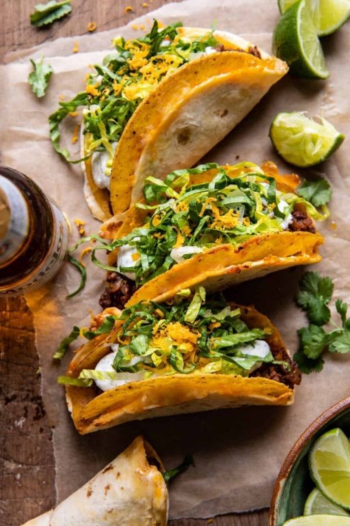 Cheesy Beef Gorditas with Avocado Crema