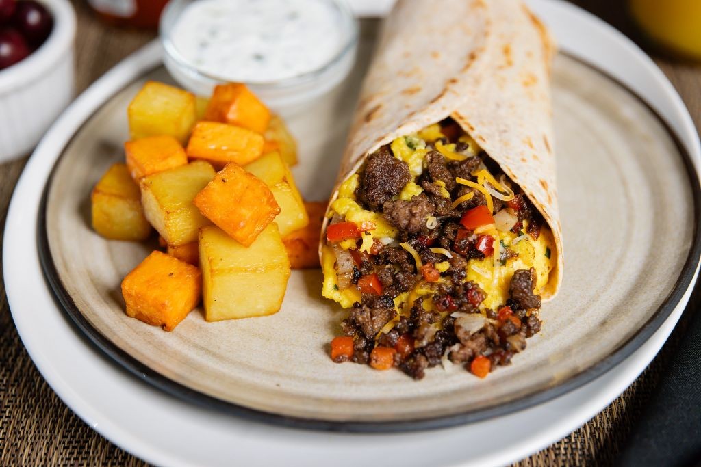 Cheesy Ground Beef Breakfast Burritos