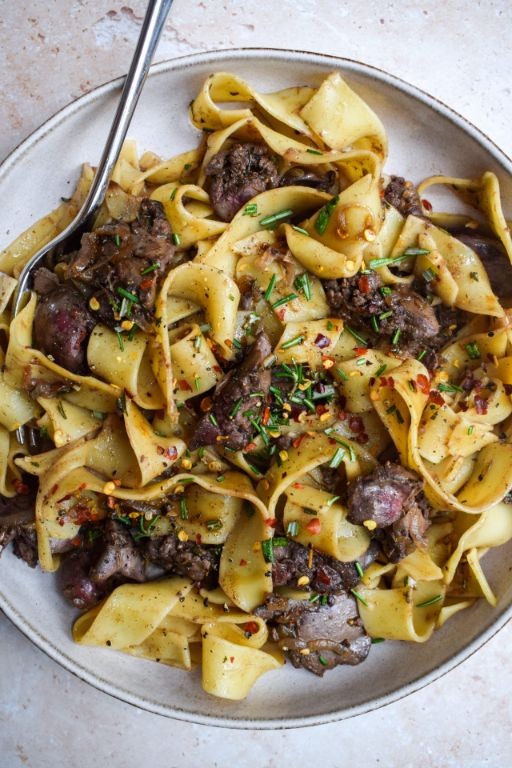 Chicken Liver and Bacon Pasta