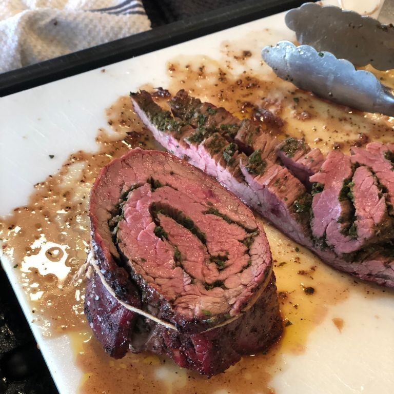 Chimichurri Stuffed Flank Steak Pinwheels