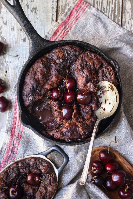 Chocolate Cherry Cobbler with Cocoa Dusting