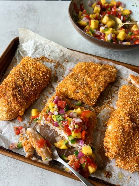 Coconut-Crusted Fried Cod with Mango Salsa