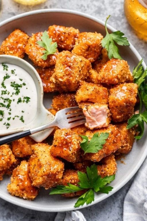 Crispy Salmon Nuggets with Honey Mustard Dip