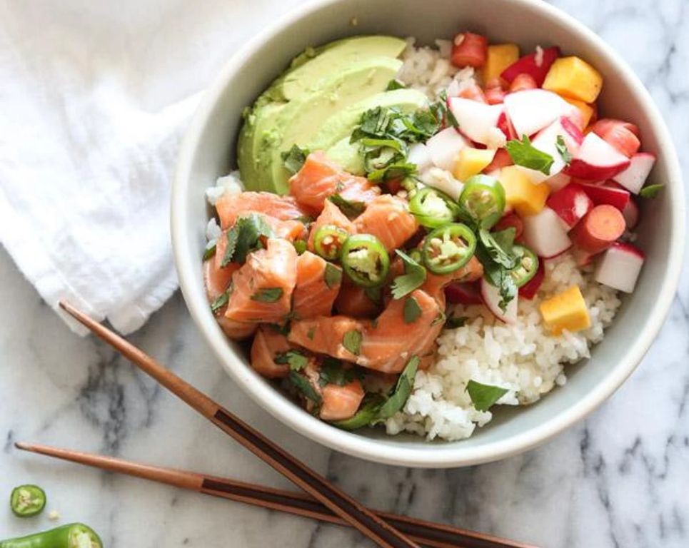 Crispy Salmon Poke Bowls with Pickled Radish