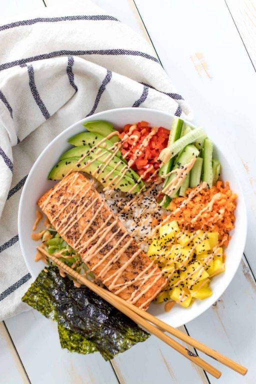 Crispy Salmon Sushi Bowls with Sriracha Mayo