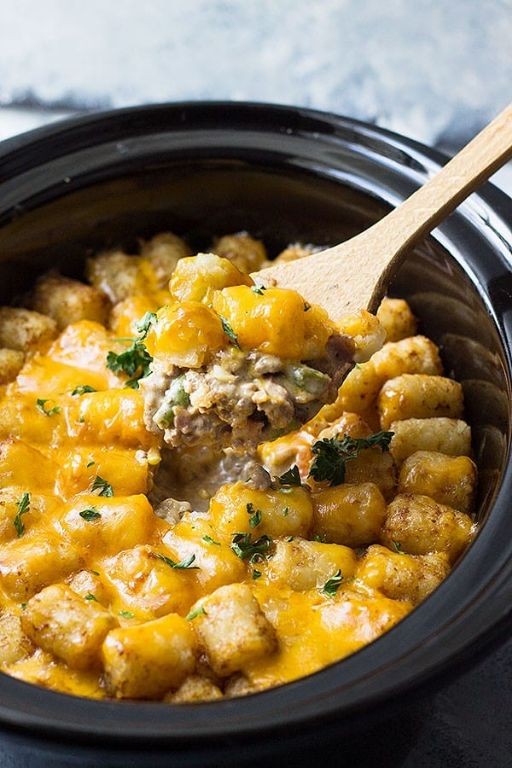 Crockpot Hamburger Tater Tot Casserole