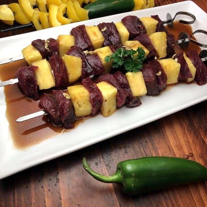 Elk Kabobs with Pineapple and Bell Peppers