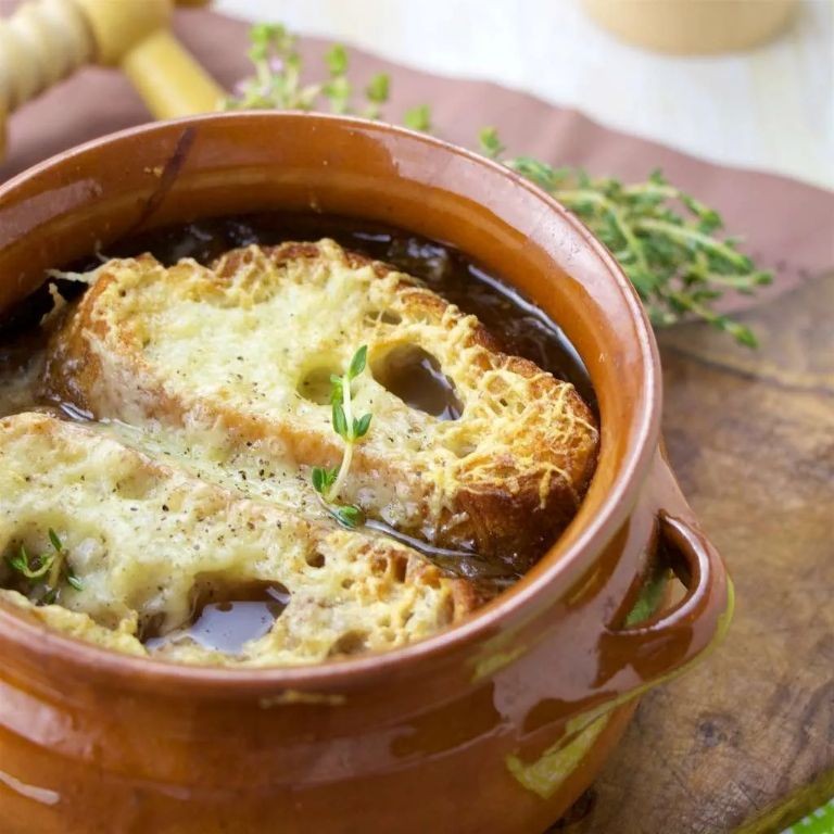 French Onion Chickpea Soup with Gruyère