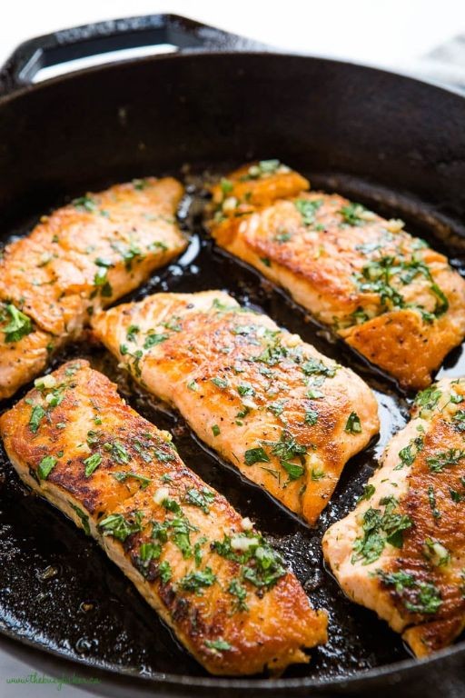 Garlic Herb Butter Salmon in a Skillet