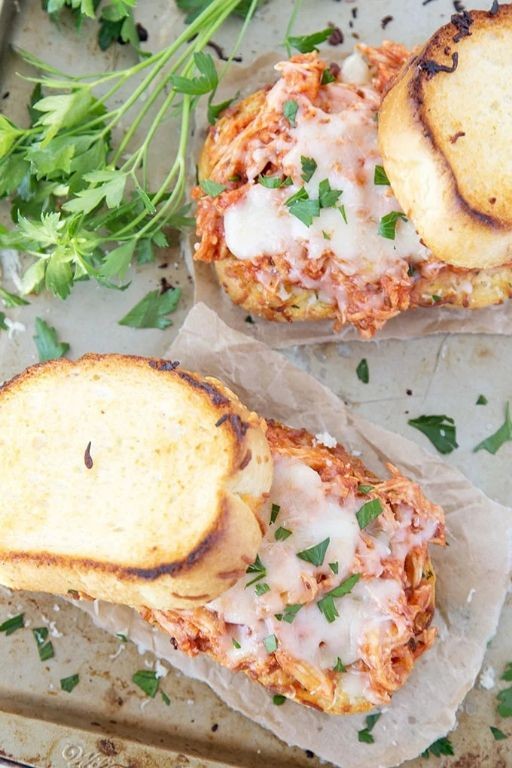 Garlic Parmesan Shredded Chicken Sandwich with Spinach