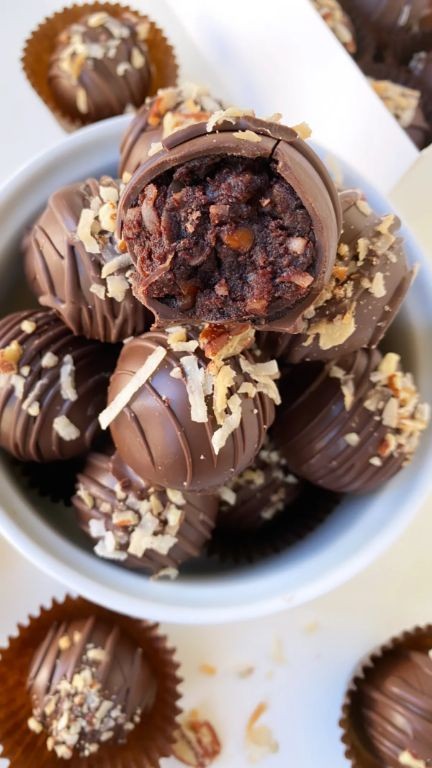 German Chocolate Cake Pops with Toasted Coconut