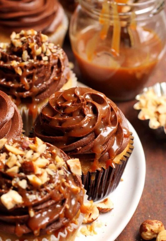 German Chocolate Cupcakes with Caramel Drizzle