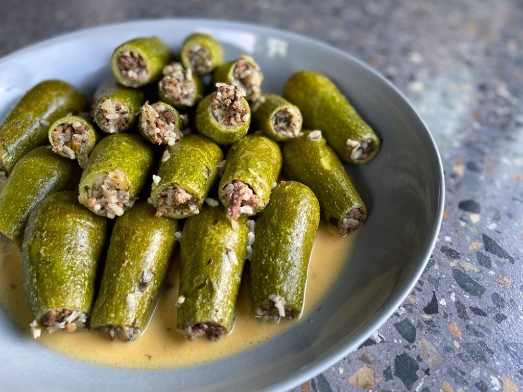 Greek Beef Stuffed Zucchini