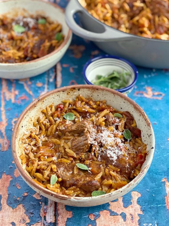 Greek Beef and Orzo Casserole
