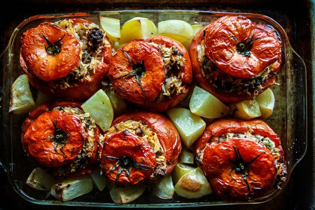 Greek Beef and Rice Stuffed Tomatoes