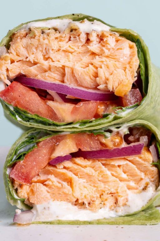 Greek salmon wraps with hummus and veggies